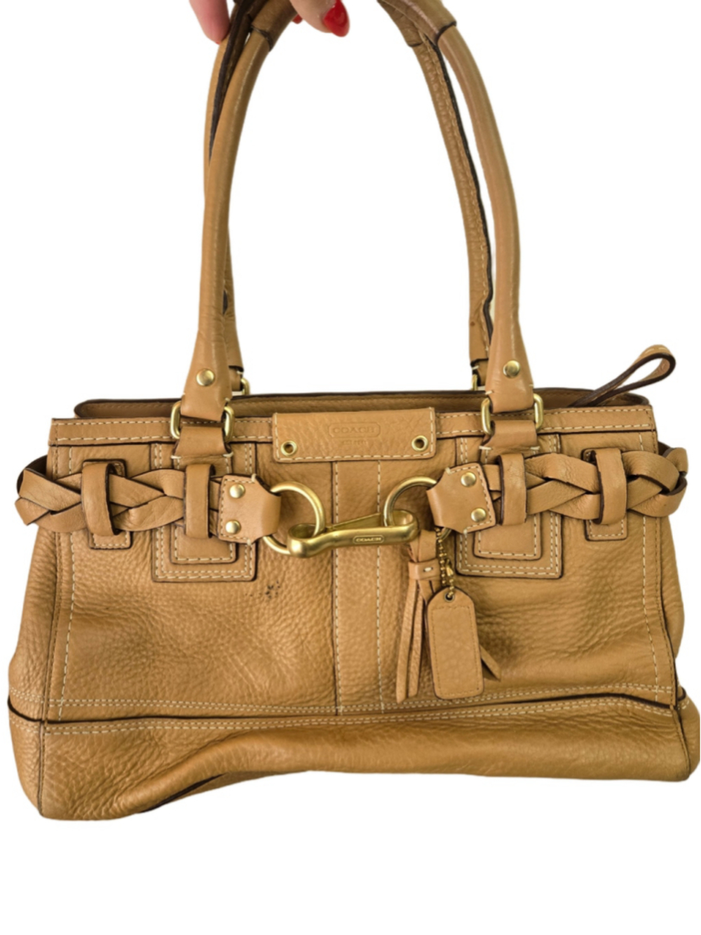 Coach Tan Leather Satchel Handbag, One Size
